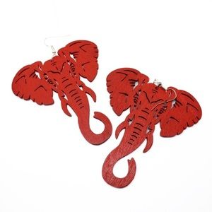 Red Elephant Wood Earrings Laser Cut Alabama New